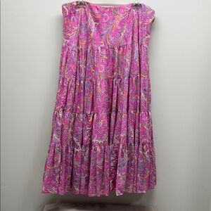 Lauren Ralph Lauren Tiered Pink Paisley Maxi Skirt Lined Boho Hippie Peasant XL